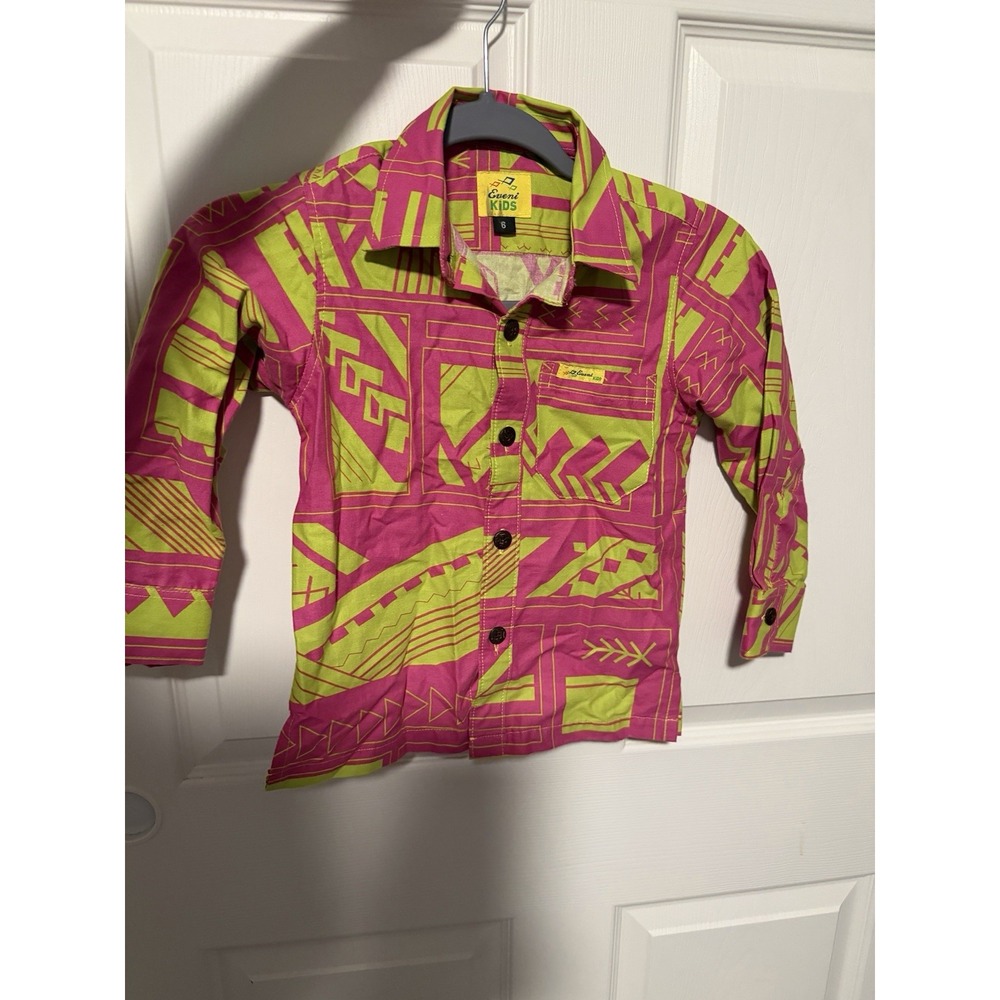 Eveni Kids Boys Button Up Cotton Hawaiian Tropical Shirt Pink Neon Pink Green